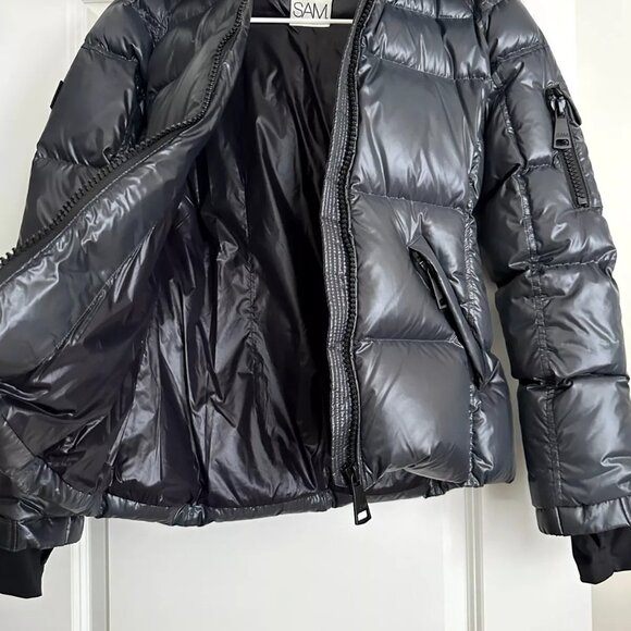 SAM Dark Gray Fur Trim Hooded Down Puffer Coat Size S - Picture 6 of 10